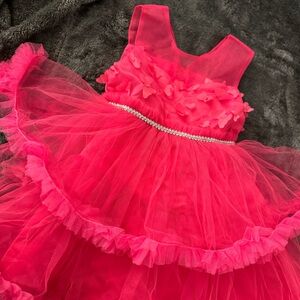 Girls Toddler Pink Fluffy Tutu Formal Dress with Butterfly Detail Birthday